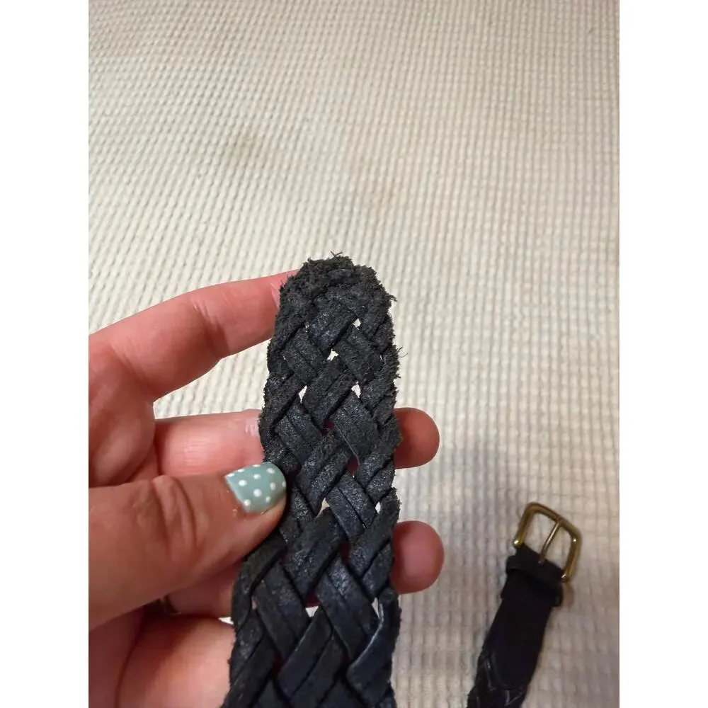 Boho Y2K Black Leather Braided Brass Buckle Belt